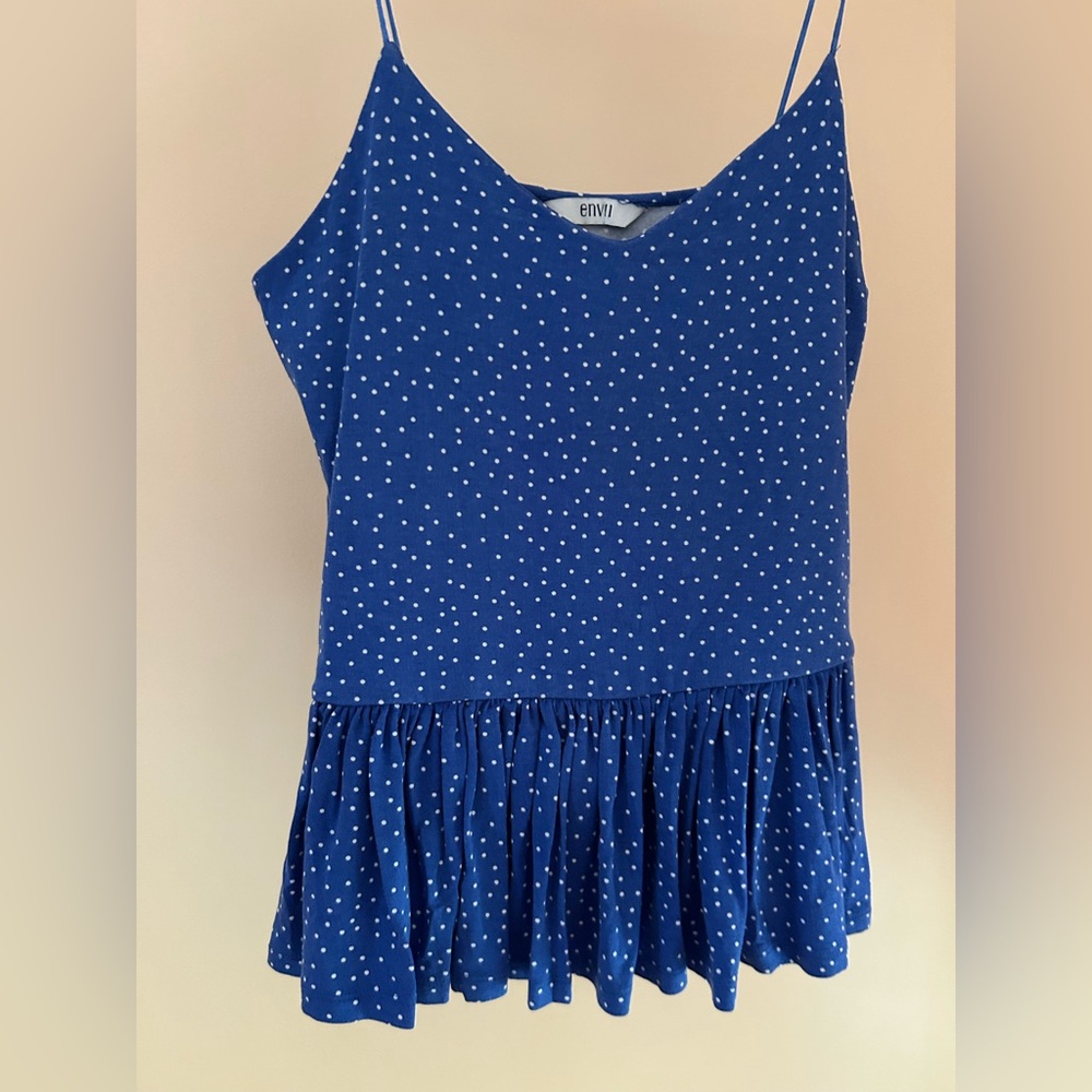 Blue Polka Dot Peplum Cami Top | Size XS | Envii (European Brand)